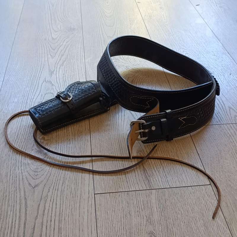 Vintage Black leather cowboy holster and belt for .357 revolver