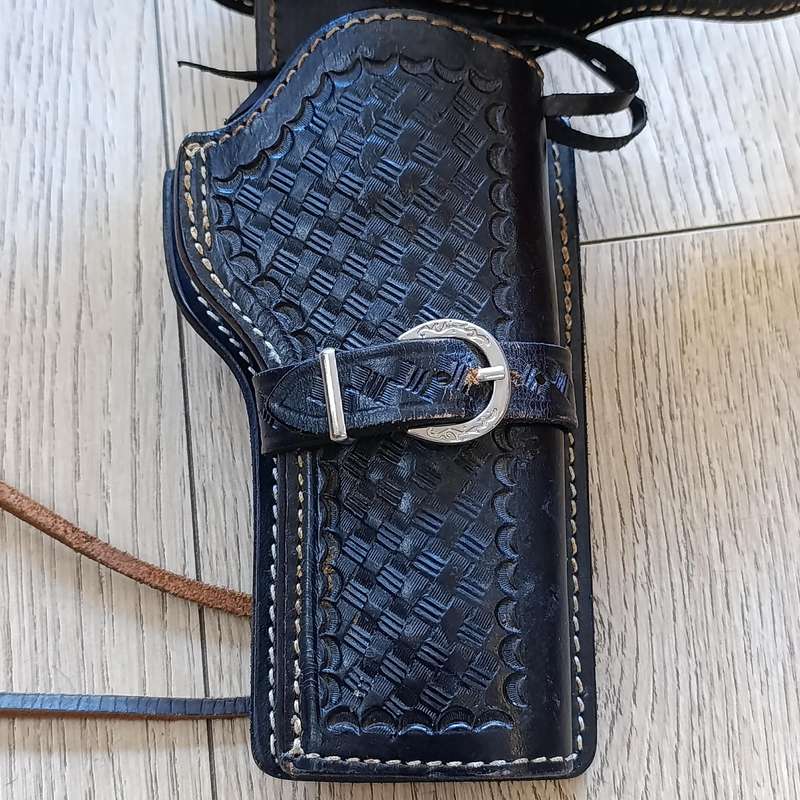 Vintage Black leather cowboy holster and belt for .357 revolver