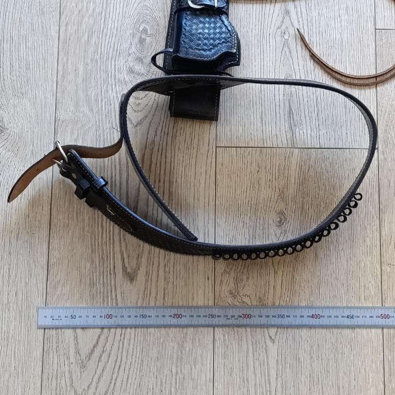 Vintage Black leather cowboy holster and belt for .357 revolver