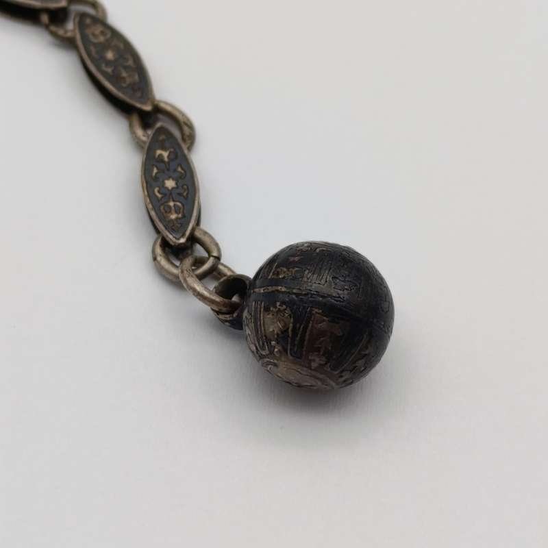 Vintage Niello silver short pocket watch fob chain - weighs 5.9g