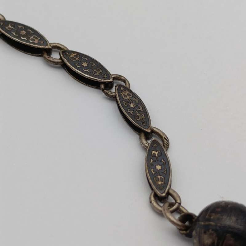 Vintage Niello silver short pocket watch fob chain - weighs 5.9g