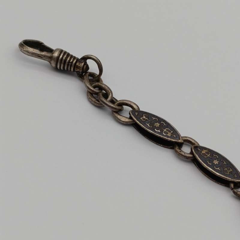 Vintage Niello silver short pocket watch fob chain - weighs 5.9g