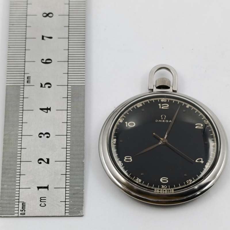 WW2 period 1944 Omega black dial pocketwatch - working - serial 10405902