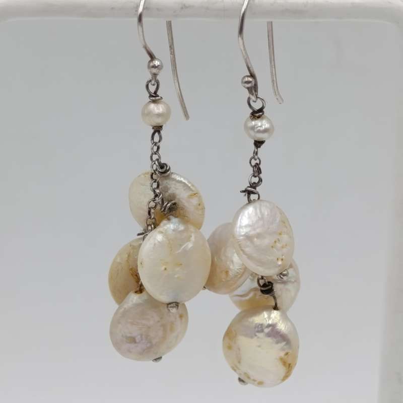 Pair of Sterling silver and cultured pearls earrings