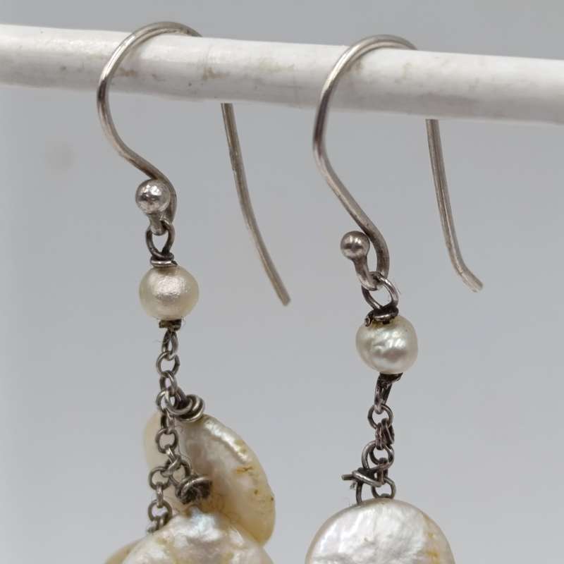 Pair of Sterling silver and cultured pearls earrings
