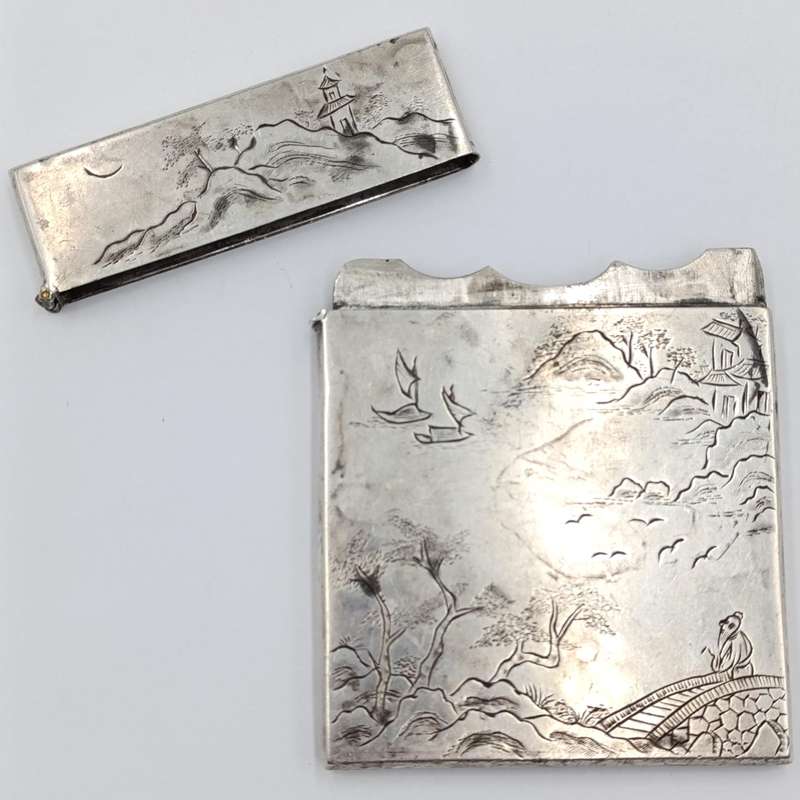 Antique Chinese Hung Chong export silver card case - hinge broken - weighs 117,7 grams