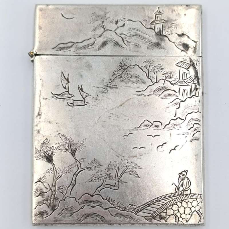 Antique Chinese Hung Chong export silver card case - hinge broken - weighs 117,7 grams