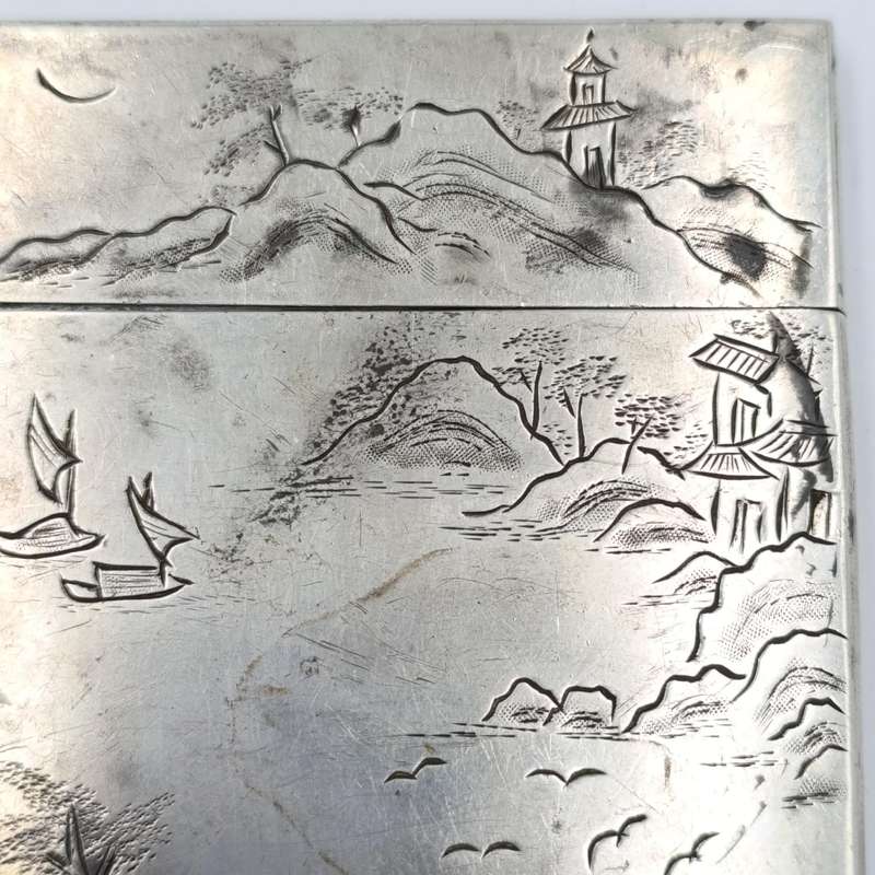Antique Chinese Hung Chong export silver card case - hinge broken - weighs 117,7 grams