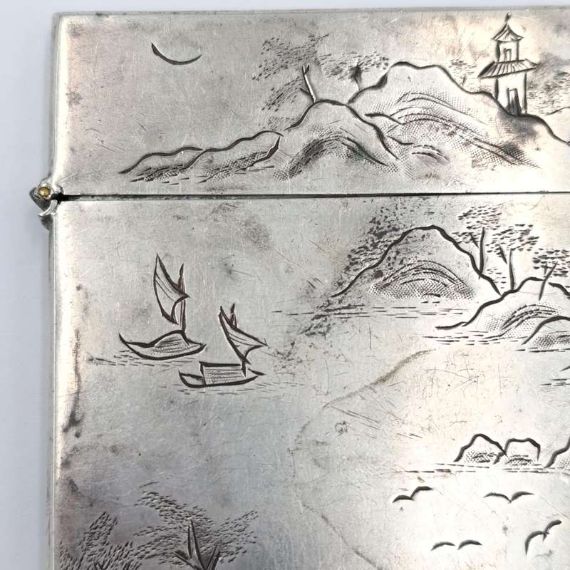 Antique Chinese Hung Chong export silver card case - hinge broken - weighs 117,7 grams