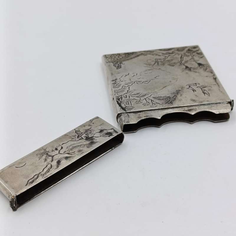 Antique Chinese Hung Chong export silver card case - hinge broken - weighs 117,7 grams