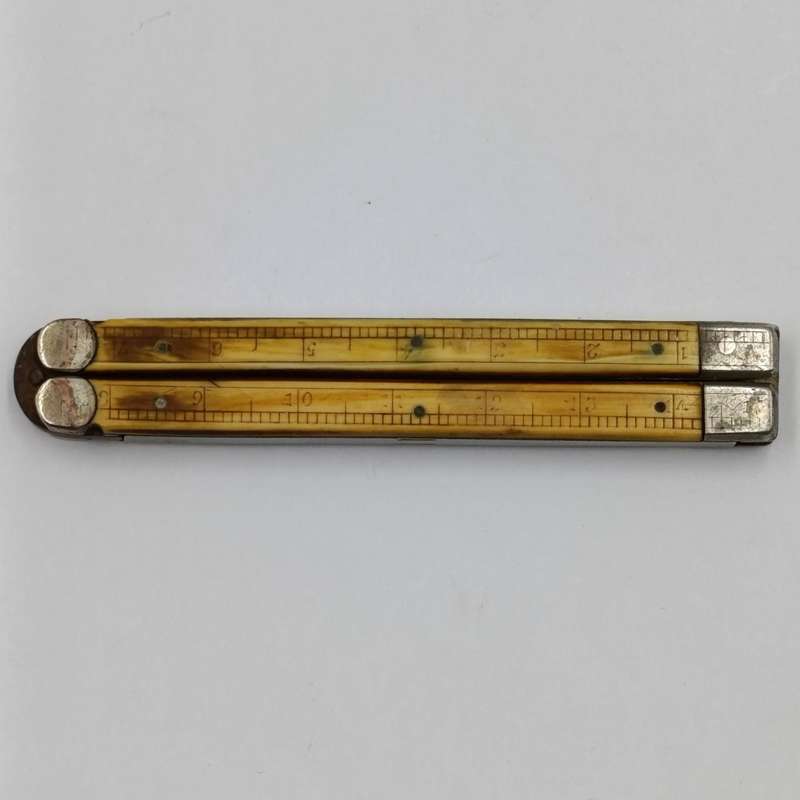 Vintage butterfly knife with bone handles with ruler measurements