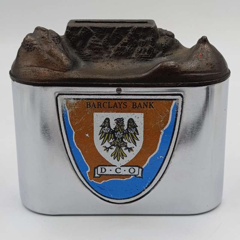 Vintage Barclays Bank Table Mountain money box - no key
