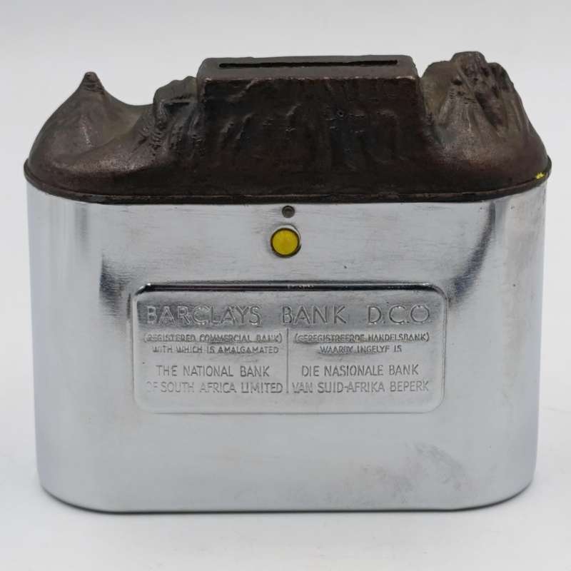 Vintage Barclays Bank Table Mountain money box - no key