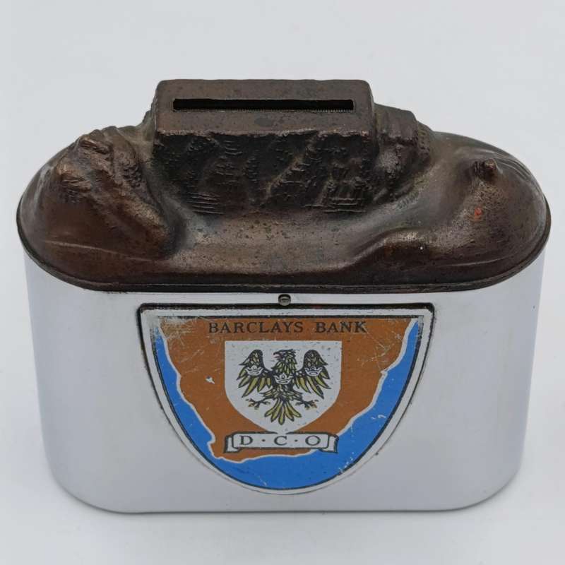 Vintage Barclays Bank Table Mountain money box - no key