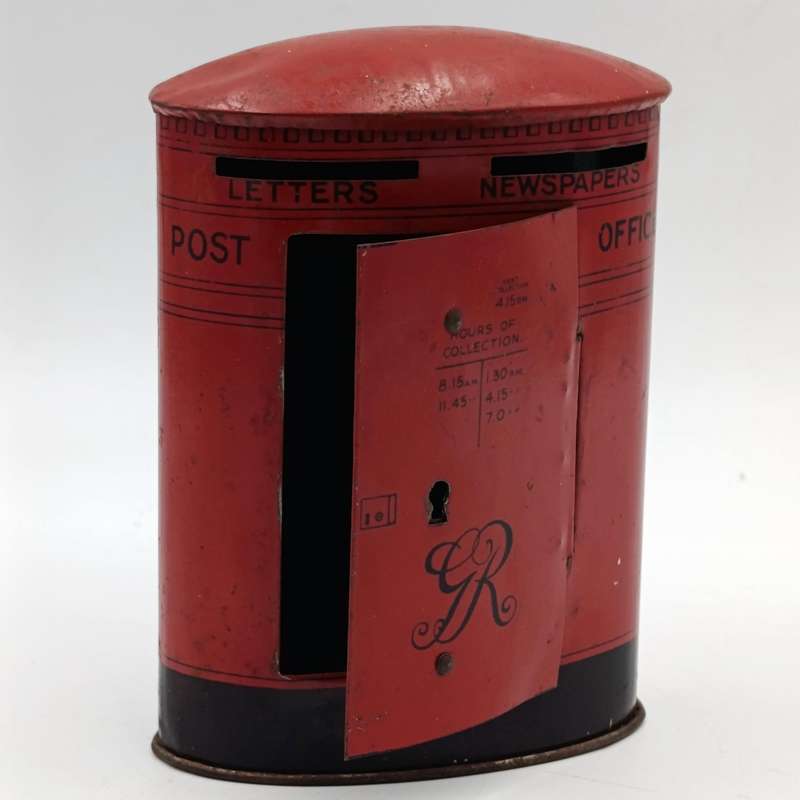 Vintage red Post office money box - with key - Chad Valley tin toys