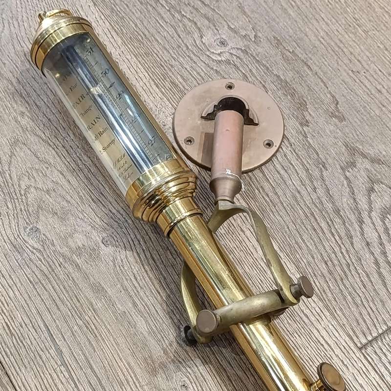 Vintage brass marine ships stick barometer with gimbal