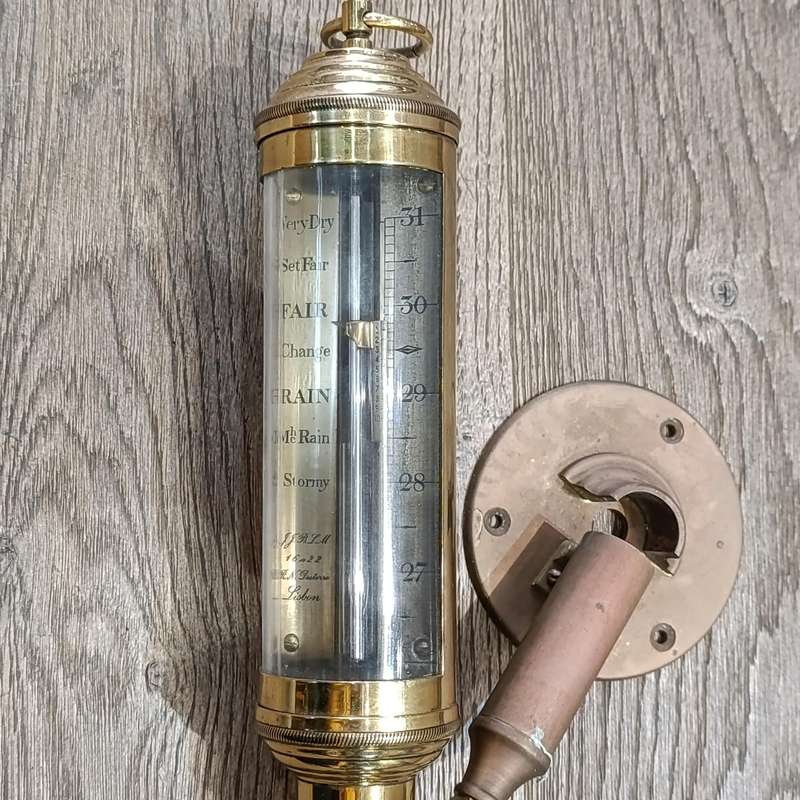 Vintage brass marine ships stick barometer with gimbal