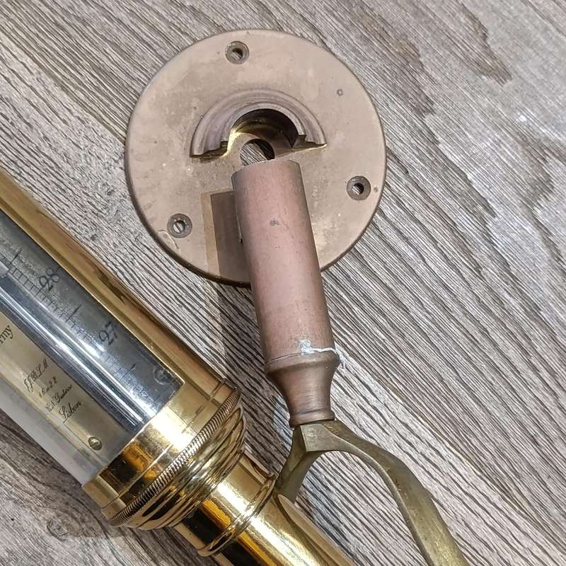 Vintage brass marine ships stick barometer with gimbal