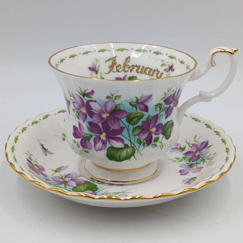 Vintage Royal Albert Violets February flower porcelain duo