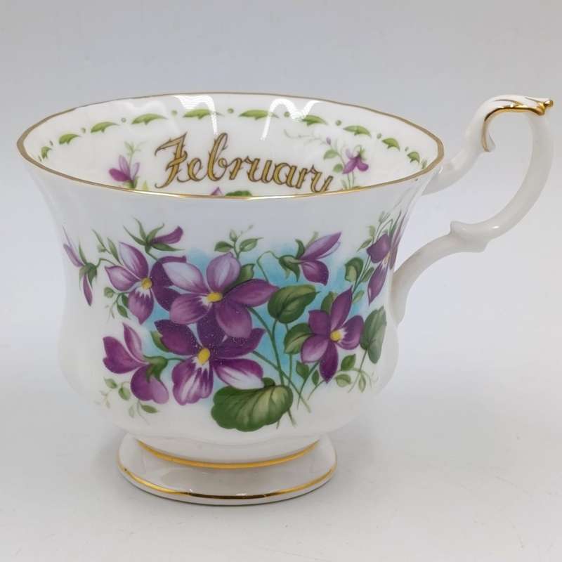 Vintage Royal Albert Violets February flower porcelain duo