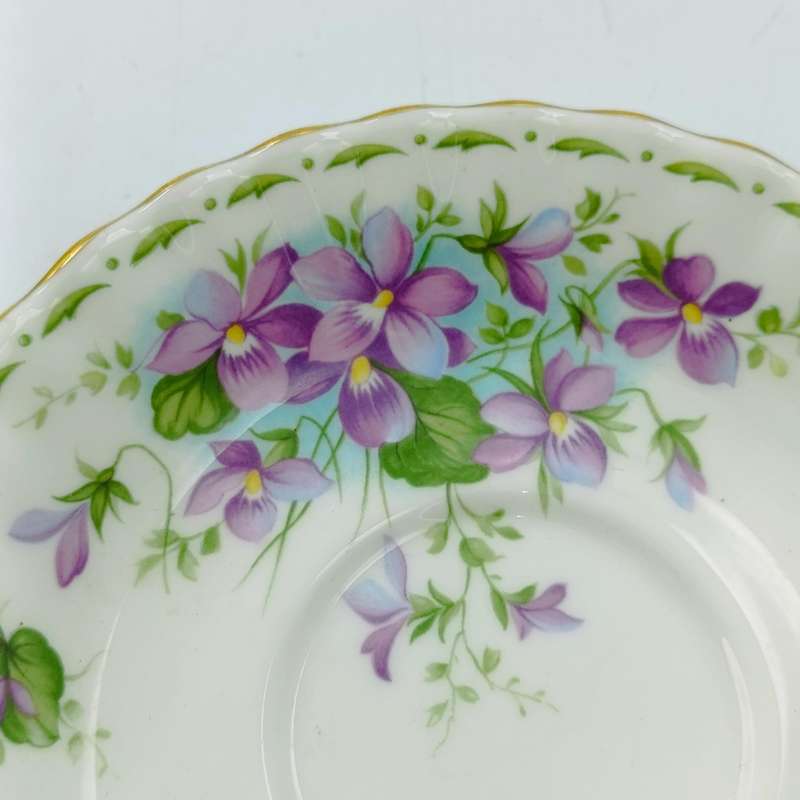 Vintage Royal Albert Violets February flower porcelain duo