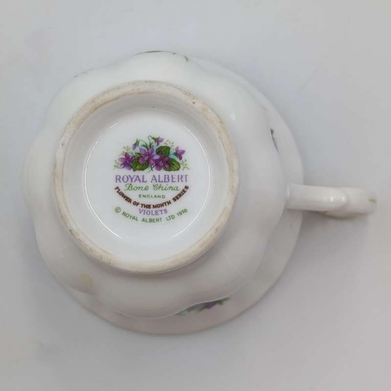 Vintage Royal Albert Violets February flower porcelain trio