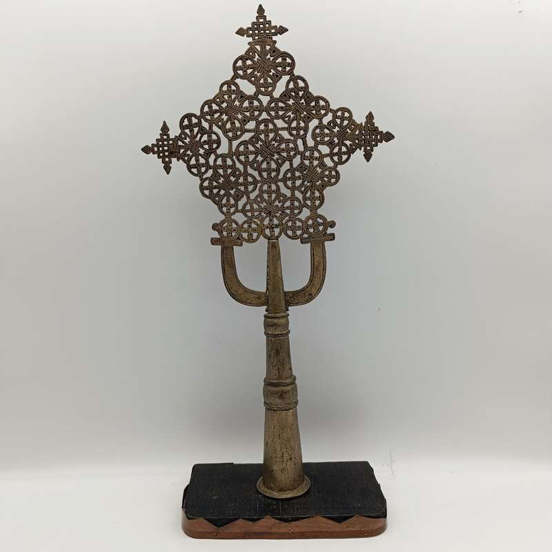 Vintage silvered bronze Ethopian cross sculpture