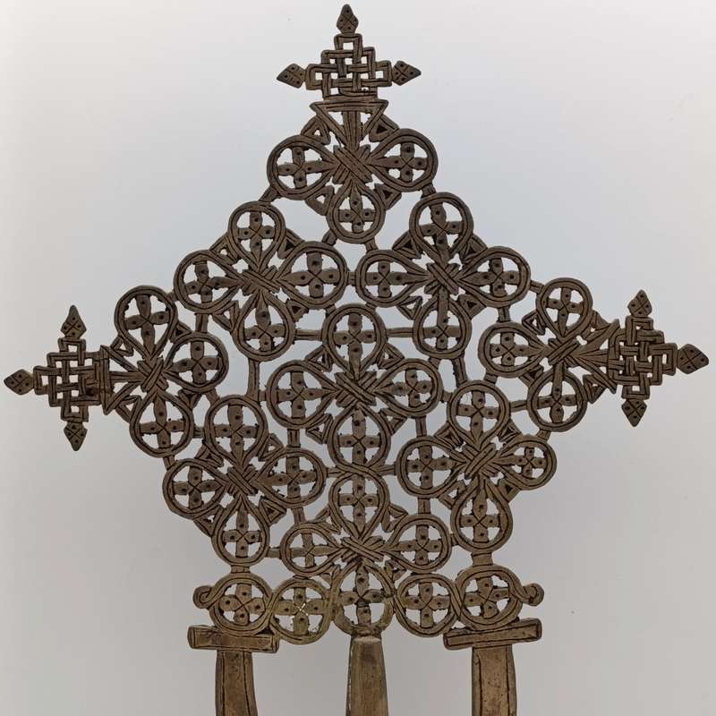 Vintage silvered bronze Ethopian cross sculpture