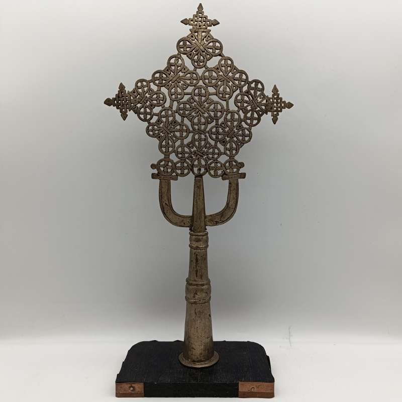 Vintage silvered bronze Ethopian cross sculpture