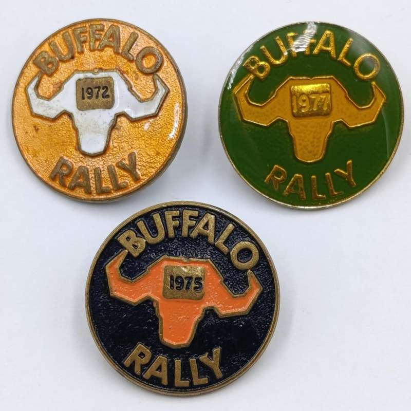 Buffalo Rally 1972, 75 and 77 metal badges