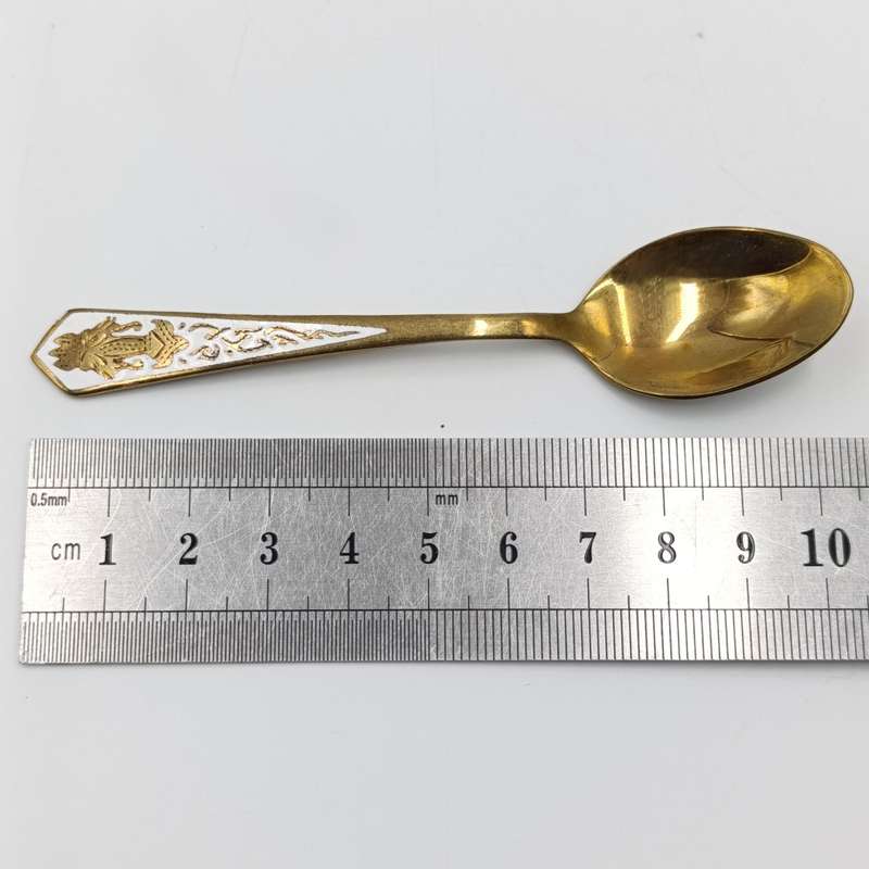 Set of 6 Indian brass enamelled tea spoons