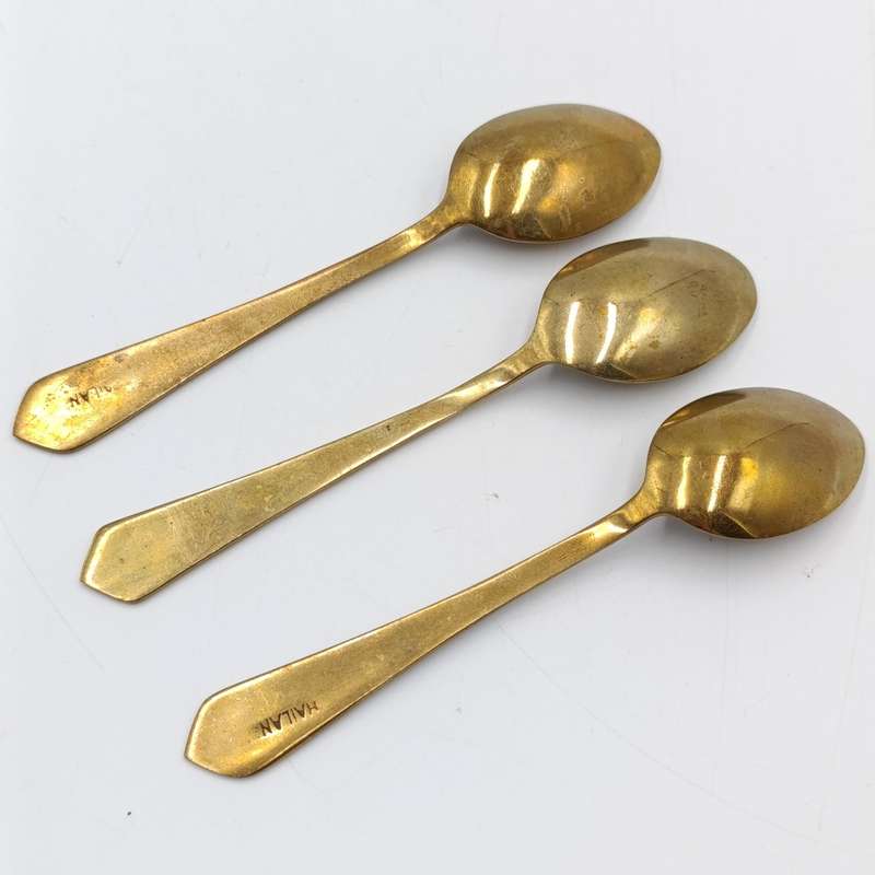 Set of 6 Indian brass enamelled tea spoons