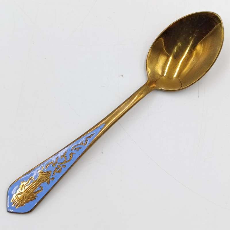 Set of 6 Indian brass enamelled tea spoons