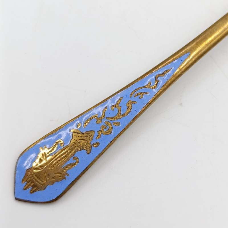 Set of 6 Indian brass enamelled tea spoons