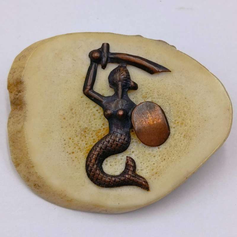 Lot of 3 vintage Mermaid warrior horn brooches