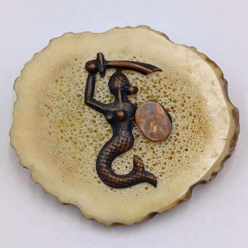 Lot of 3 vintage Mermaid warrior horn brooches
