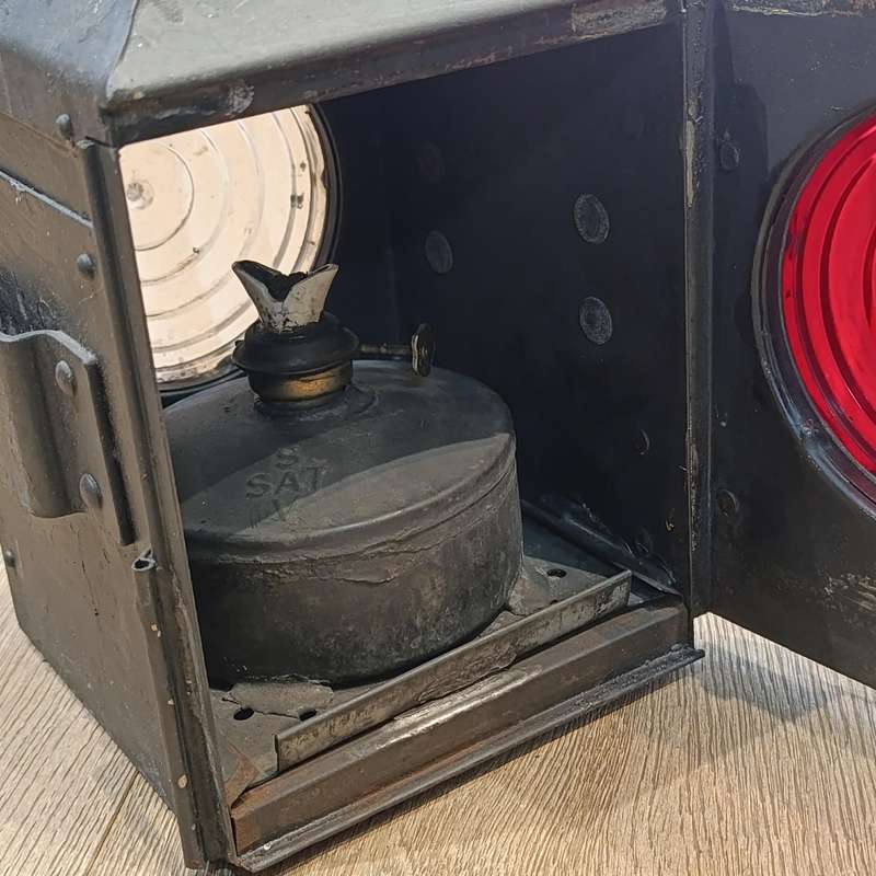 Vintage SA Railway signal lamp with original burner