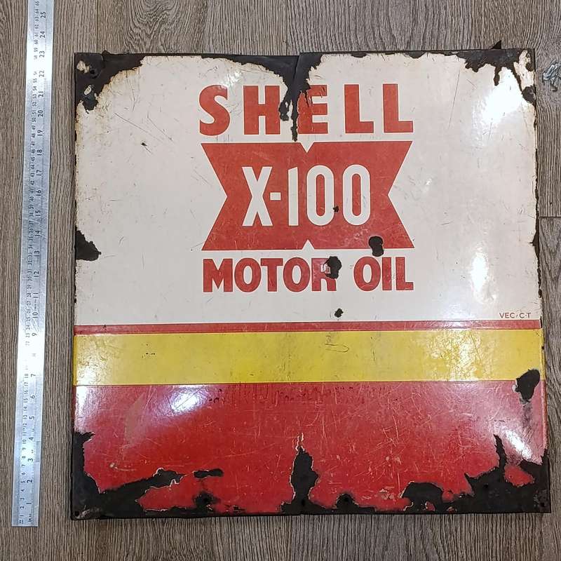 Vintage Shell X-100 Motor Oil enamel sign