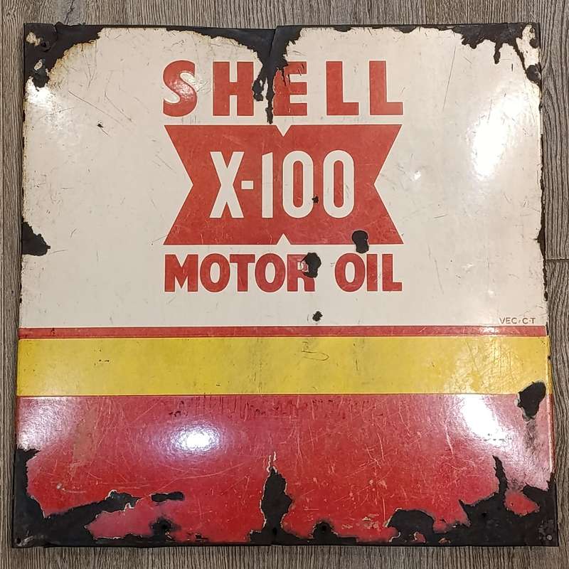 Vintage Shell X-100 Motor Oil enamel sign