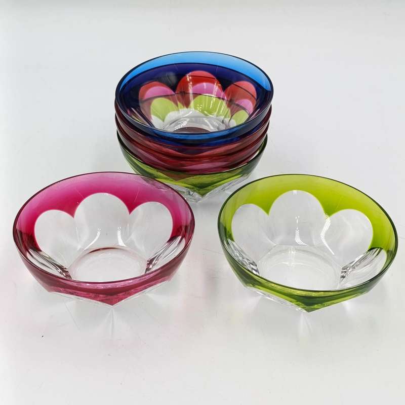 Set of 6 vintage Val St Lambert crystal pudding bowls