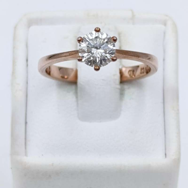 9Kt Rose Gold diamond ring with appr. 0,70ct round diamond - weighs 2,0 grams - size M
