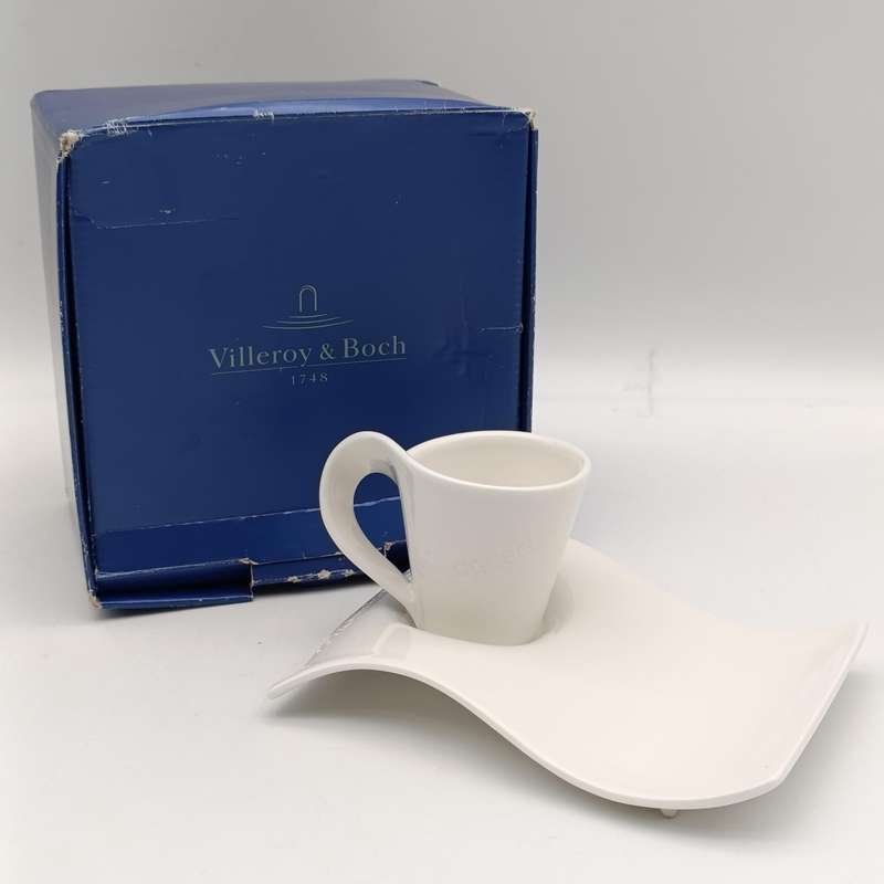 Villeroy and Boch espresso cup and saucer with Logitech advertising in box