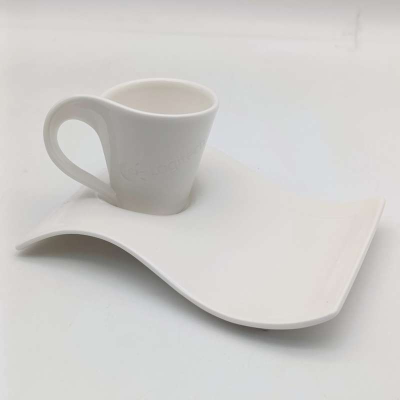 Villeroy and Boch espresso cup and saucer with Logitech advertising in box