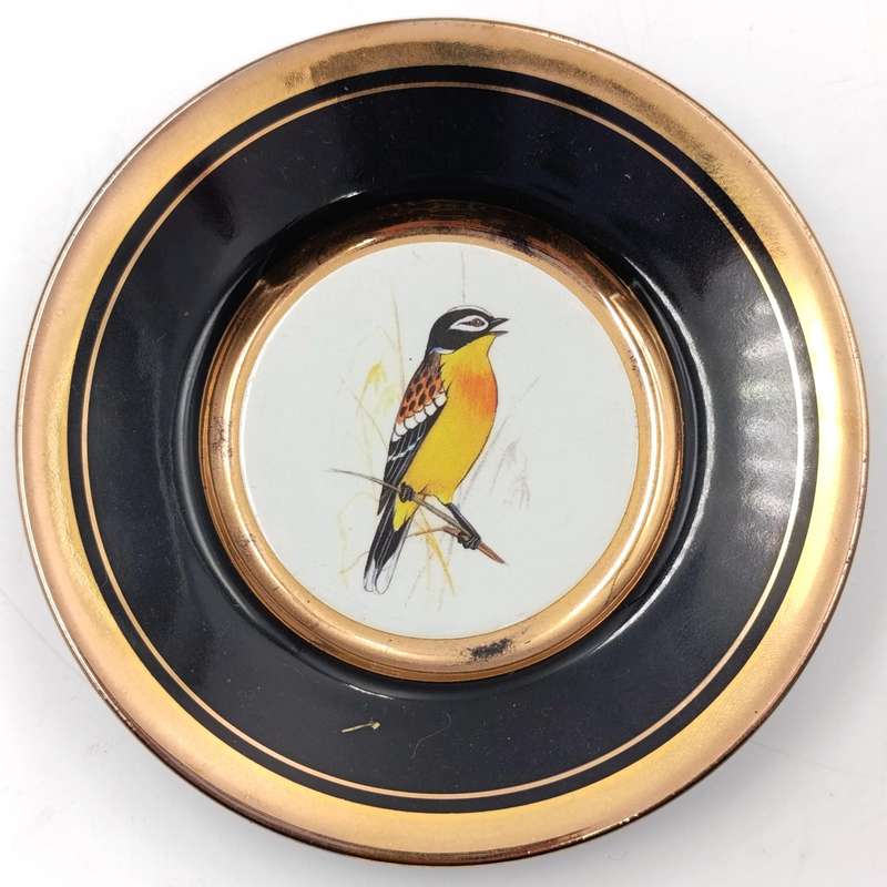 Set of 7 Gilding and enamel mini porcelain plates with birds
