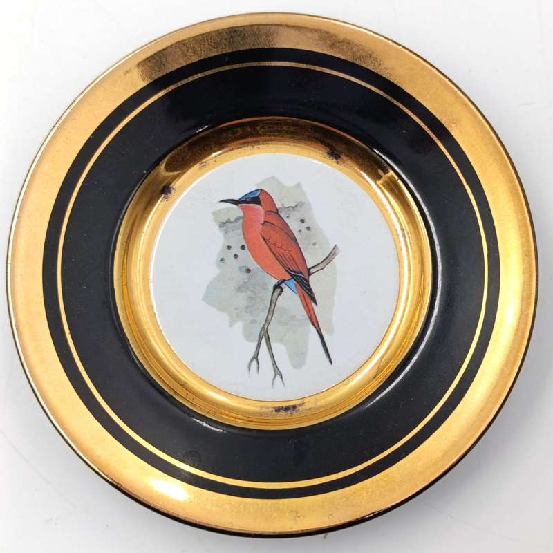 Set of 7 Gilding and enamel mini porcelain plates with birds