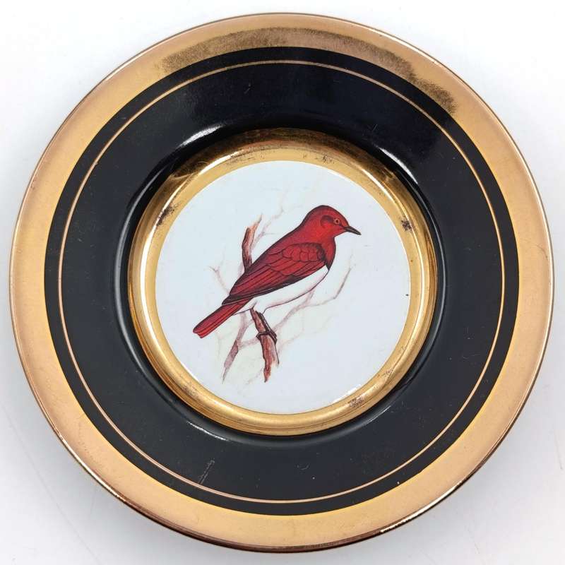 Set of 7 Gilding and enamel mini porcelain plates with birds