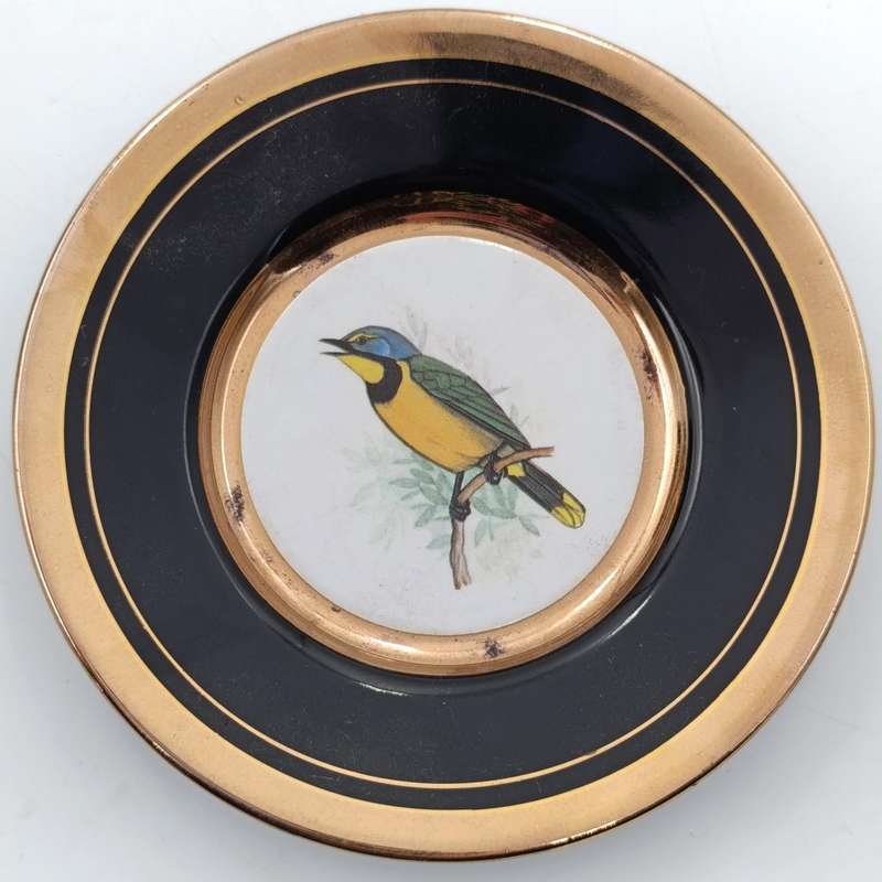 Set of 7 Gilding and enamel mini porcelain plates with birds