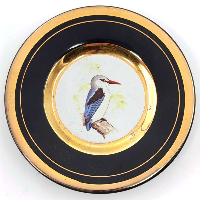 Set of 7 Gilding and enamel mini porcelain plates with birds