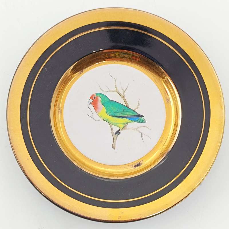 Set of 7 Gilding and enamel mini porcelain plates with birds