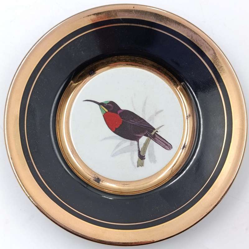 Set of 7 Gilding and enamel mini porcelain plates with birds